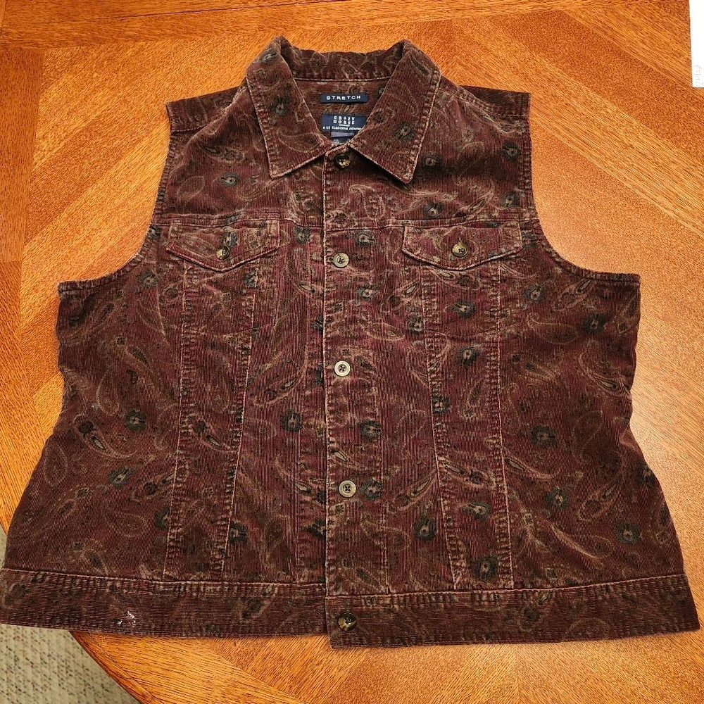Women's Crazy Horse Burgundy Paisley Corduroy Vest XL
